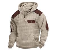 Felpa con cappuccio a mezza zip per uomo UK Waffle Plaid Casual Felpa elastica Slim Fit Capispalla Patchwork Colore Jogging Top con toppa sul gomito Leggero Comodo Sportwear Manica Lunga Giacche Tuta