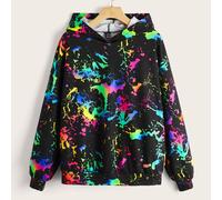 Felpa con cappuccio a spalle scoperte con stampa a goccia di inchiostro splash, adatta per l'autunno/inverno L,M,S,XL,XS,XXLGraficoTessuto