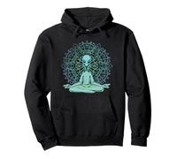 Felpa con Cappuccio Alien UFO Mandala Meditating Green Alien Lotus Zen Felpa con Cappuccio