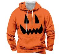Felpa con cappuccio arancione da uomo con cappuccio da uomo UK Jack O Lantern felpa con cappuccio testa di zucca felpe con stampa a maniche lunghe costume di Halloween Skeleton Pullover scheletro