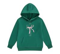 Felpa con cappuccio autunnale e ragazza, comoda ispiratrice, con cappuccio, tasca a marsupio, religiosa, minimalista, simbolo Chi-Rho, tinta unita, per chiesa, Stile-p03 Verde, 10-11 Jahre