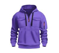 Felpa con Cappuccio Autunno e Inverno Uomo Tinta Unita Felpe con Zip a Un Quarto Casual Semplice Maglia Multitasche Larghi Tessuto Morbido Maglie Canguro Tasca Abbigliamento per Il Tempo Libero