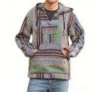 Felpa con cappuccio Baja Jerga, stile messicano, atmosfera hippie/dark festival, stile hippie boho, realizzata a mano dal Nepal, con tasca (IT, Testo, L, Regular, Regular, Nero verde e giallo)