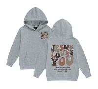 Felpa con Cappuccio Bambina Ampia Felpe Ragazza Invernali Termica con Lettere Jesus Loves You Pullover Invernale Maniche Lunghe con Tasca Hoodie Autunno Calda Casual per Bambine (Grey, 10-11 Years)