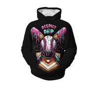 Felpa con Cappuccio Baseball Respect Drip Game Day, Felpa con Cappuccio alla Moda per Ragazzi con Tasca, Unisex, per Adolescenti