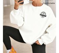 Felpa con cappuccio bianca a maniche lunghe con stampa di lettere, comoda e spalle scese, da donna, autunno/inverno 2025, con logo stampato a cerchio, forme geometriche, testo astratto artistico front