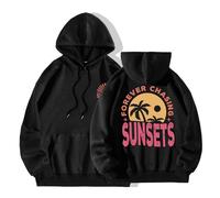 Felpa con cappuccio bianca da donna felpe per le donne girocollo spiaggia alba tramonto cappuccio in pile con cappuccio top street inverno, Nero , L