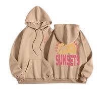 Felpa con cappuccio bianca da donna felpe per le donne girocollo spiaggia alba tramonto cappuccio in pile con cappuccio top street inverno, cachi, XXL