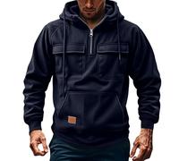 Felpa Con Cappuccio Cargo Da Uomo, Felpe Con Cappuccio Autunno-inverno Con Zip E Tasche, Hoodie Felpe Con Coulisse Da Uomo Per L'allenamento All'aperto(Navy Blue,L)
