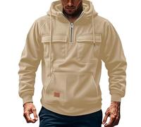 Felpa Con Cappuccio Cargo Da Uomo, Felpe Con Cappuccio Autunno-inverno Con Zip E Tasche, Hoodie Felpe Con Coulisse Da Uomo Per L'allenamento All'aperto(Khaki,XL)