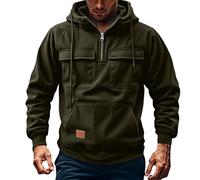 Felpa Con Cappuccio Cargo Da Uomo, Felpe Con Cappuccio Autunno-inverno Con Zip E Tasche, Hoodie Felpe Con Coulisse Da Uomo Per L'allenamento All'aperto(Army Green,S)