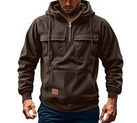 Felpa Con Cappuccio Cargo Da Uomo, Felpe Con Cappuccio Autunno-inverno Con Zip E Tasche, Hoodie Felpe Con Coulisse Da Uomo Per L'allenamento All'aperto(Coffee,L)