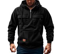 Felpa Con Cappuccio Cargo Da Uomo, Felpe Con Cappuccio Autunno-inverno Con Zip E Tasche, Hoodie Felpe Con Coulisse Da Uomo Per L'allenamento All'aperto(Black,XXL)