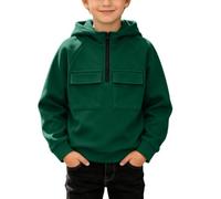 Felpa con cappuccio cargo per bambini con cerniera a un quarto a maniche | Felpe invernali in pile con tasche accoglienti termiche casual all'aperto top maglione corsa uscire sport viaggi vacanza