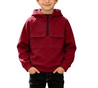 Felpa con cappuccio cargo per bambini con cerniera a un quarto a maniche | Felpe invernali in pile con tasche accoglienti termiche casual all'aperto top maglione corsa uscire sport viaggi vacanza