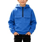Felpa con cappuccio cargo per bambini con cerniera a un quarto a maniche | Felpe invernali in pile con tasche accoglienti termiche casual all'aperto top maglione corsa uscire sport viaggi vacanza
