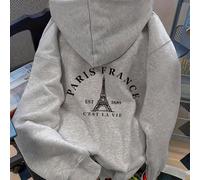Felpa con cappuccio casual a maniche lunghe da donna taglia comoda con stampe "PARIS FRANCE", "EST 1889", "C'EST LA VIE" e Torre Eiffel, adatta per primavera/estate/autunno, per uscite e Ognissanti, o