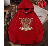 Felpa con cappuccio casual calda, comoda e morbida, oversize, con spalle cadenti, stile college, stile streetwear, con coulisse, in pile sportivo, a maniche lunghe, con stampa di Harry Potter, stemma 