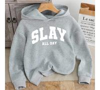 Felpa con cappuccio casual con stampa a lettere "SLAY ALL DAY" per ragazze e adolescenti, alla moda e personalizzata, adatta per tutte le stagioni, colore nero 14Y,13Y,16Y,15YGraficoTessuto