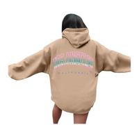 Felpa con cappuccio casual da donna, stampa divertente, maglione a maniche lunghe, per tutti i giorni, vestibilità comoda, girocollo per fratelli per 2, cachi, L