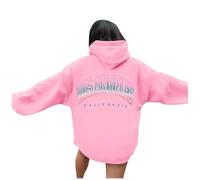 Felpa con cappuccio casual da donna, stampa divertente, maglione a maniche lunghe, per tutti i giorni, vestibilità comoda, girocollo per fratelli per 2, Colore: rosa., S