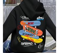 Felpa con cappuccio casual da ragazzo adolescente con grafica da skateboard, pullover a maniche lunghe, outfit autunnale/invernale per studenti 6Y,7Y,8Y,9Y,10Y,4Y,5Y,14Y,11Y,12Y,13Y,16Y,15YLetterePoli