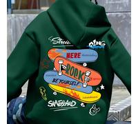 Felpa con cappuccio casual da ragazzo adolescente con grafica da skateboard, pullover a maniche lunghe, outfit autunnale/invernale per studenti 6Y,7Y,8Y,9Y,10Y,4Y,5Y,14Y,11Y,12Y,13Y,16Y,15YGraficoPoli