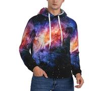Felpa con cappuccio casual da uomo con stampa galassia nell'universo, felpa con cappuccio a maniche lunghe in pile sottile con tasca e comoda coulisse per allenamento, Nero , L