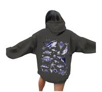 Felpa con cappuccio casual da uomo con tasca, comoda felpa con cappuccio per l'uso quotidiano, design Ocean World, perfetto jeans per la primavera maglione di lana per bambini, grigio scuro, XL