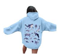 Felpa con cappuccio casual da uomo con tasca, comoda felpa con cappuccio per l'uso quotidiano, design Ocean World, perfetto jeans per la primavera maglione di lana per bambini, Azzurro, XL