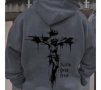 Felpa con cappuccio casual e ampia da uomo, con stampa della croce di Gesù e coulisse, adatta per primavera/autunno L,M,XL,XXL,XXXLTropicale,sloganTessuto in maglia