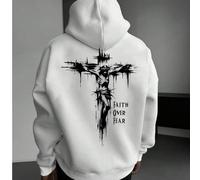 Felpa con cappuccio casual e ampia da uomo, con stampa della croce di Gesù e lettere, con laccetti, adatta per primavera/autunno L,M,XL,XXL,XXXLsloganTessuto in maglia