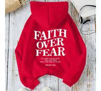 Felpa con cappuccio casual e semplice da donna con stampa slogan "LA FEDE SUPERA LA PAURA, IL SIGNORE È DALLA MIA PARTE, NON TEMERÒ COSA PUÒ FARMI L'UOMO" SALMI 118:6, maniche lunghe, adatta per laure