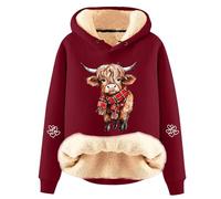 Felpa con cappuccio casual in pile con incantevole stampa mucca, alla moda, a maniche lunghe, per un comfort confortevole nella vita di tutti i giorni, ideale per Natale e inverno, con robusto motivo