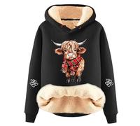 Felpa con cappuccio casual in pile con incantevole stampa mucca, alla moda, a maniche lunghe, per un comfort confortevole nella vita di tutti i giorni, ideale per Natale e inverno, con robusto motivo