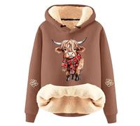 Felpa con cappuccio casual in pile con incantevole stampa mucca, alla moda, a maniche lunghe, per un comfort confortevole nella vita di tutti i giorni, ideale per Natale e inverno, con robusto motivo