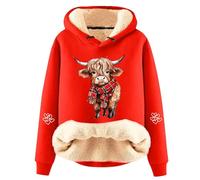 Felpa con cappuccio casual in pile con incantevole stampa mucca, alla moda, a maniche lunghe, per un comfort confortevole nella vita di tutti i giorni, ideale per Natale e inverno, con robusto motivo