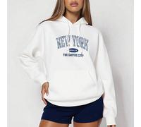 Felpa con cappuccio casual in stile campus di LOVE JOYY, con ricamo di strass a forma di lettera New York, adatta per autunno/inverno L,M,S,XLLetterePoliestere
