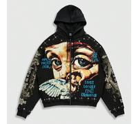 Felpa con cappuccio, chiusura lampo e coulisse, con stampa grafica di angelo di strada, imbottitura termica, stile casual, adatta per uomo, primavera/autunno, stile Y2K L,M,S,XL,XXLRitratto,Grafico,Le