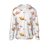 Felpa con cappuccio con cerniera per uomo e donna - Stampa conchiglie conche n. 902 - Camicia da sole a maniche lunghe per uomo e donna con tasche, nero/bianco, L