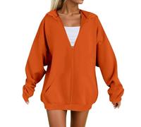 Felpa con cappuccio con chiusura lampo da donna, felpa da donna, con cappuccio a maniche lunghe, casual, tinta unita, cardigan chic ed elegante, ampia e comoda con cerniera con tasche