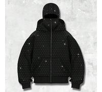 Felpa con cappuccio con decorazioni di strass alla moda, con tasche, felpa con cappuccio con zip davanti, per uomo, autunno inverno L,M,S,XL,XXLColore unicoTessuto in maglia