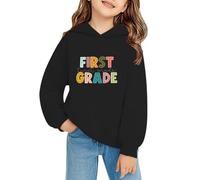 Felpa con cappuccio con grafica in cotone, per ragazze, per il rientro a scuola, a maniche lunghe, con cappuccio, per adolescenti, alla moda, basic, per l'autunno, per la scuola, per bambini (nero, 2