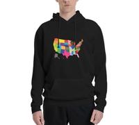 Felpa con Cappuccio con Mappa degli Stati Uniti a Blocchi di Colore: Abbigliamento Patriottico e per la diversità-L