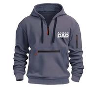 Felpa con cappuccio con mezza zip, casual, alla moda, tinta unita, stampa con scritta "Proud Dad", a maniche lunghe, in pile, con coulisse, per l'autunno, vestibilità ampia, comoda, da lavoro