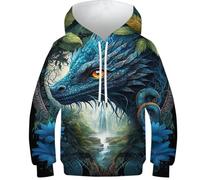 Felpa con cappuccio con motivo riccio stampato 3D Animal1, per bambini, casual, a maniche lunghe, Dragon in Mandala Jungle, 12-14 Jahre