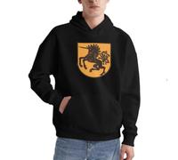 Felpa con cappuccio con scritta dorata e leone nero Maglione alla moda nello stile di un cavaliere medievale, Nero , L