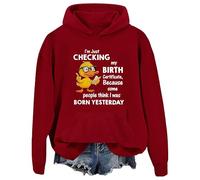 Felpa con cappuccio con scritta "I'm Just Checking My Birth Certificate Funny Duck Graphic Sweatshirts Unisex, Porpora, S
