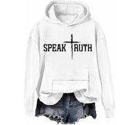 Felpa con cappuccio con scritta "Speak Truth" e scritta "Speak Truth", a maniche lunghe, unisex, Bianco-h, 3XL