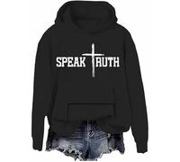 Felpa con cappuccio con scritta "Speak Truth" e scritta "Speak Truth", a maniche lunghe, unisex, Nero-h, XXL